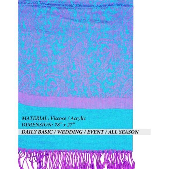 Two-Tone  Paisley Pashmina Scarf – Lightweight Blue Pink - Picture 5 of 6